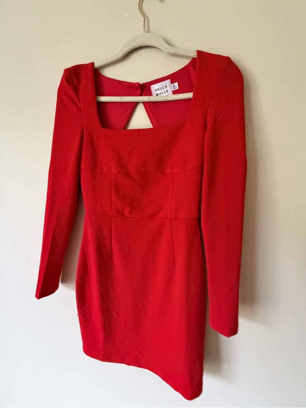 Hello Molly Red Square-Neck Long Sleeve Mini Dress